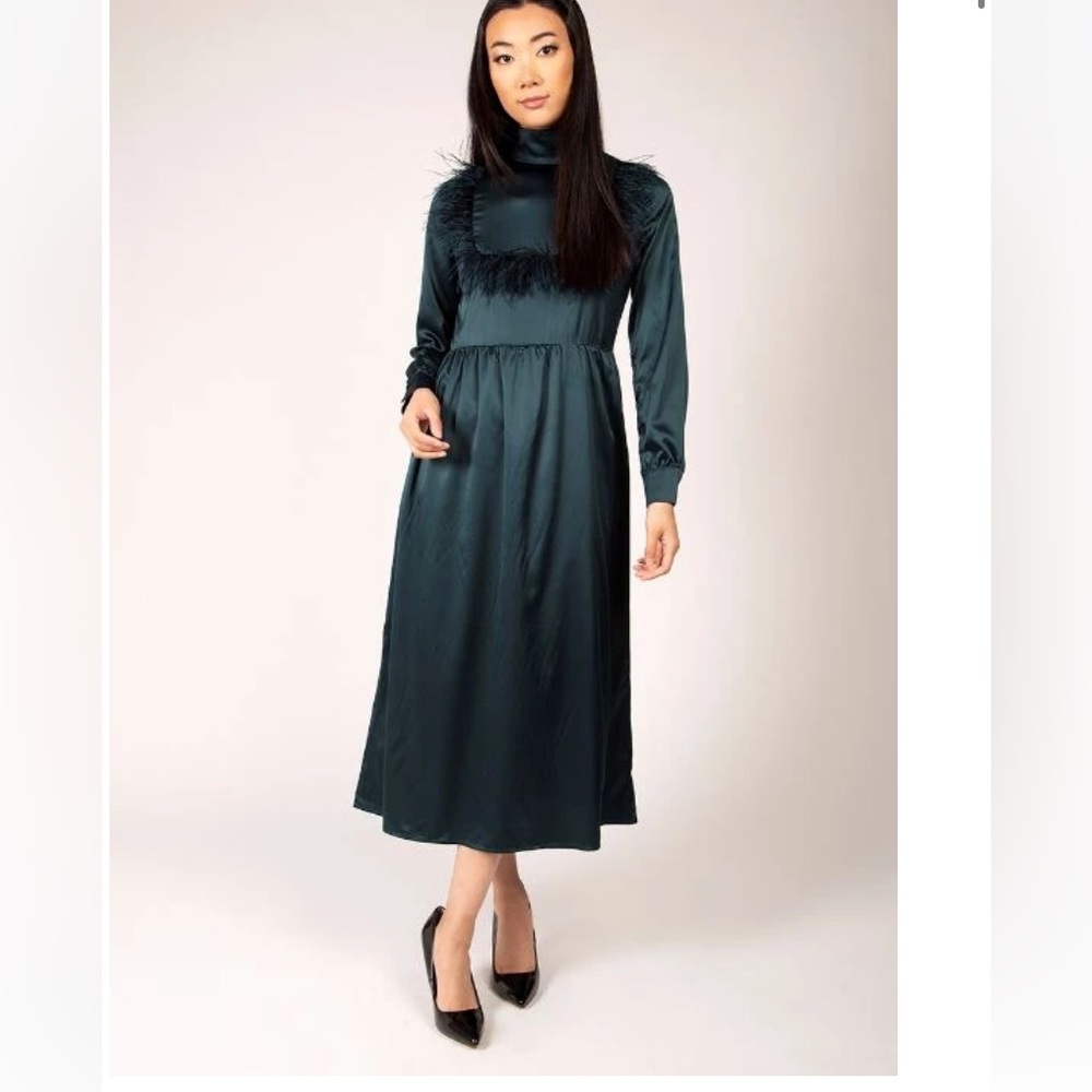 Green silk feather dress